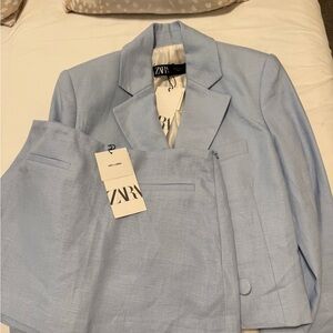 Zara Light Blue Women's Blazer and Skirt Set